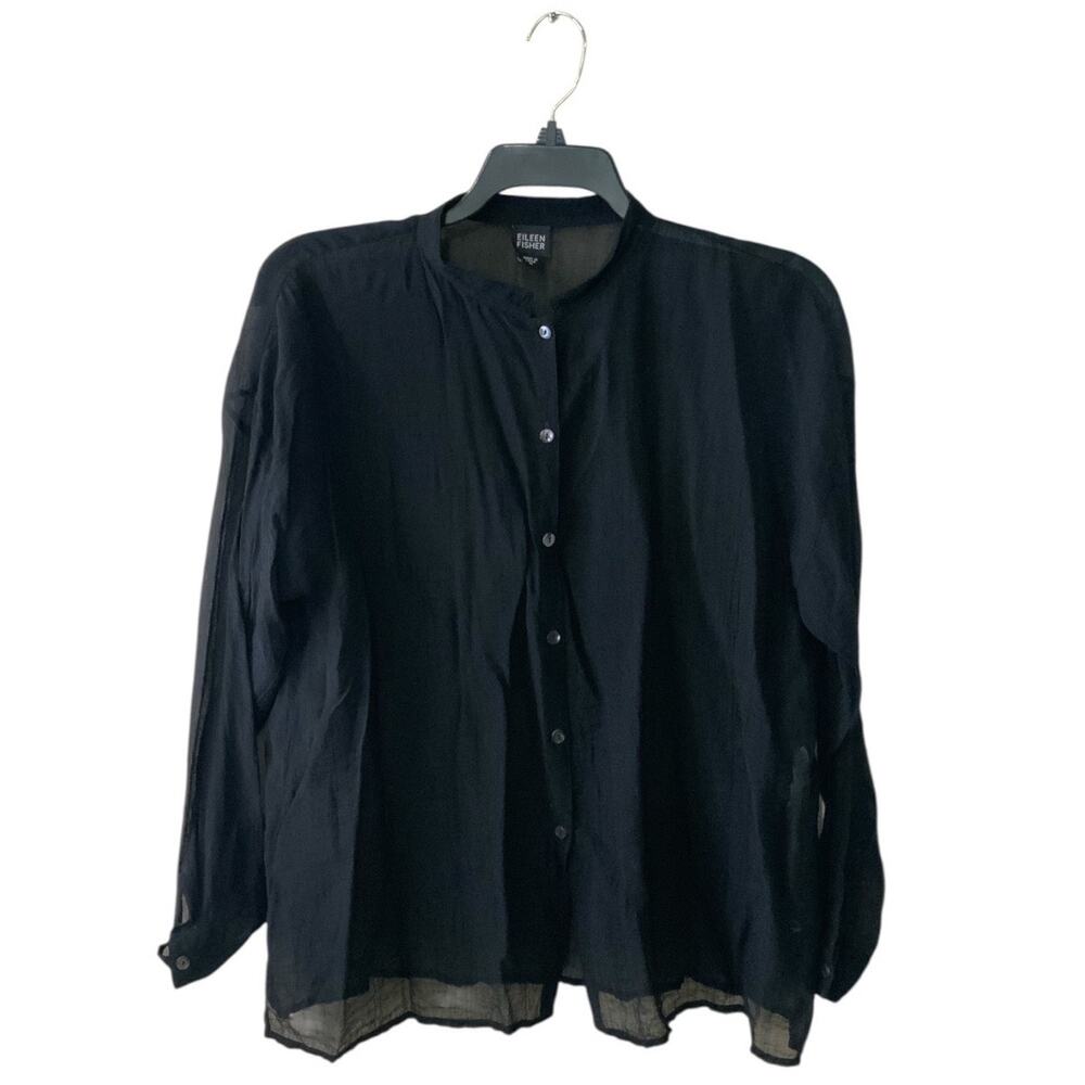 Eileen Fisher Sheer Button Up Blouse Women Medium Lightweight Office Wear
